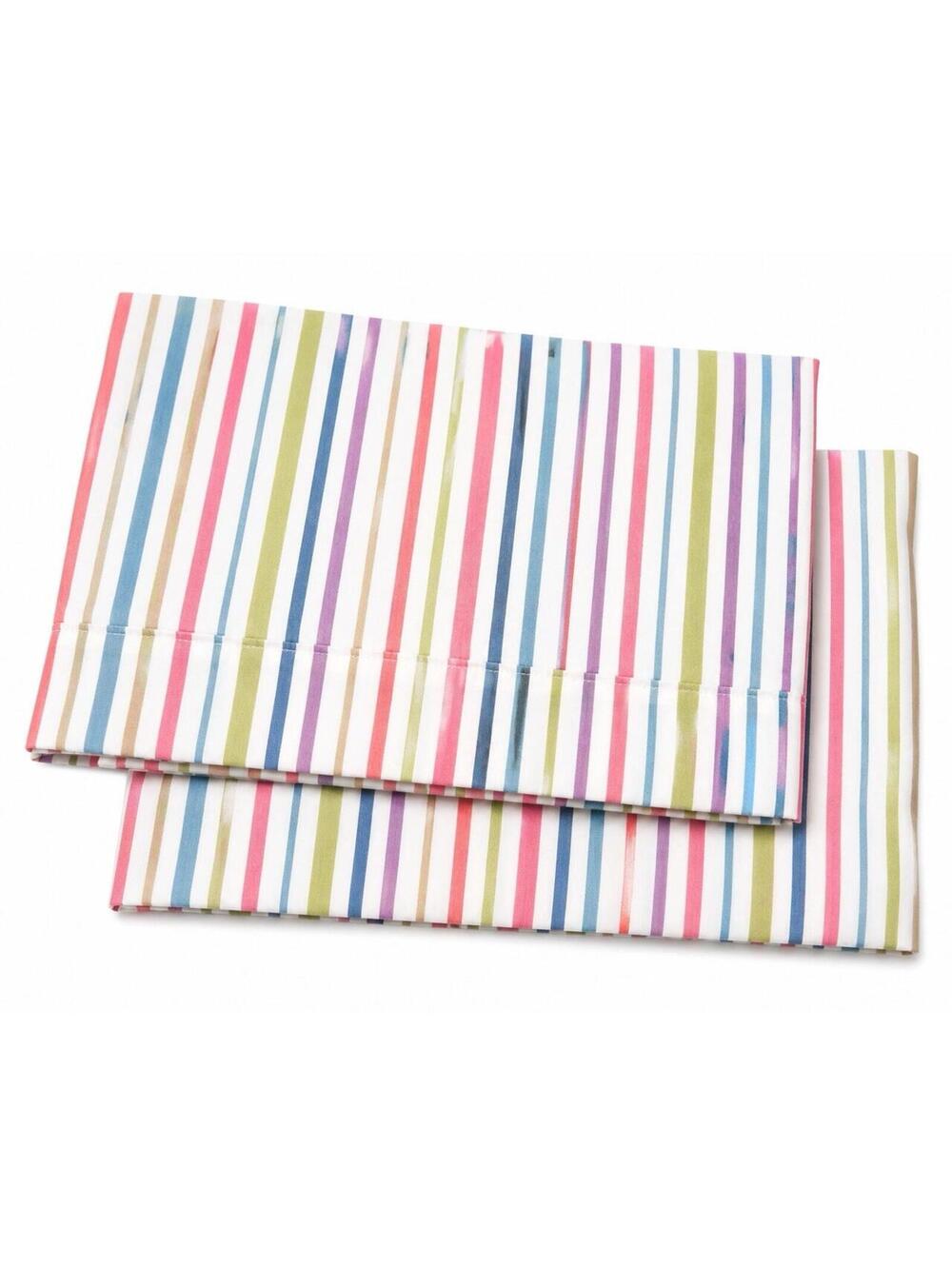 2 Standard Pillowcases The Big One Pastel Striped Cotton Blend Bedding